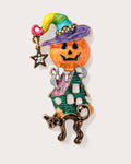 Taika Pumpkin Witch Brooch in Multicolor, front view
