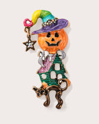 Taika Pumpkin Witch Brooch in Multicolor, front view