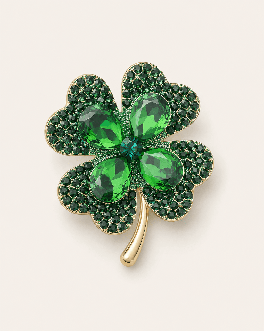 Toivo Green Crystal Four-Leaf Clover Brooch