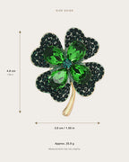 Toivo clover brooch size guide showing 4.8 by 3.8 centimeters and 25.8 grams