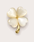 Tova Cat-Eye Clover Magnetic Brooch, Gold & White, front product view