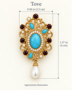 Tove Turquoise-Blue Scroll Drop Brooch — approximate width and height guide