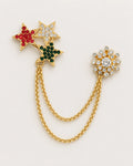 Tria Tricolor Star Lapel Chain Brooch in gold-tone finish; complete front view