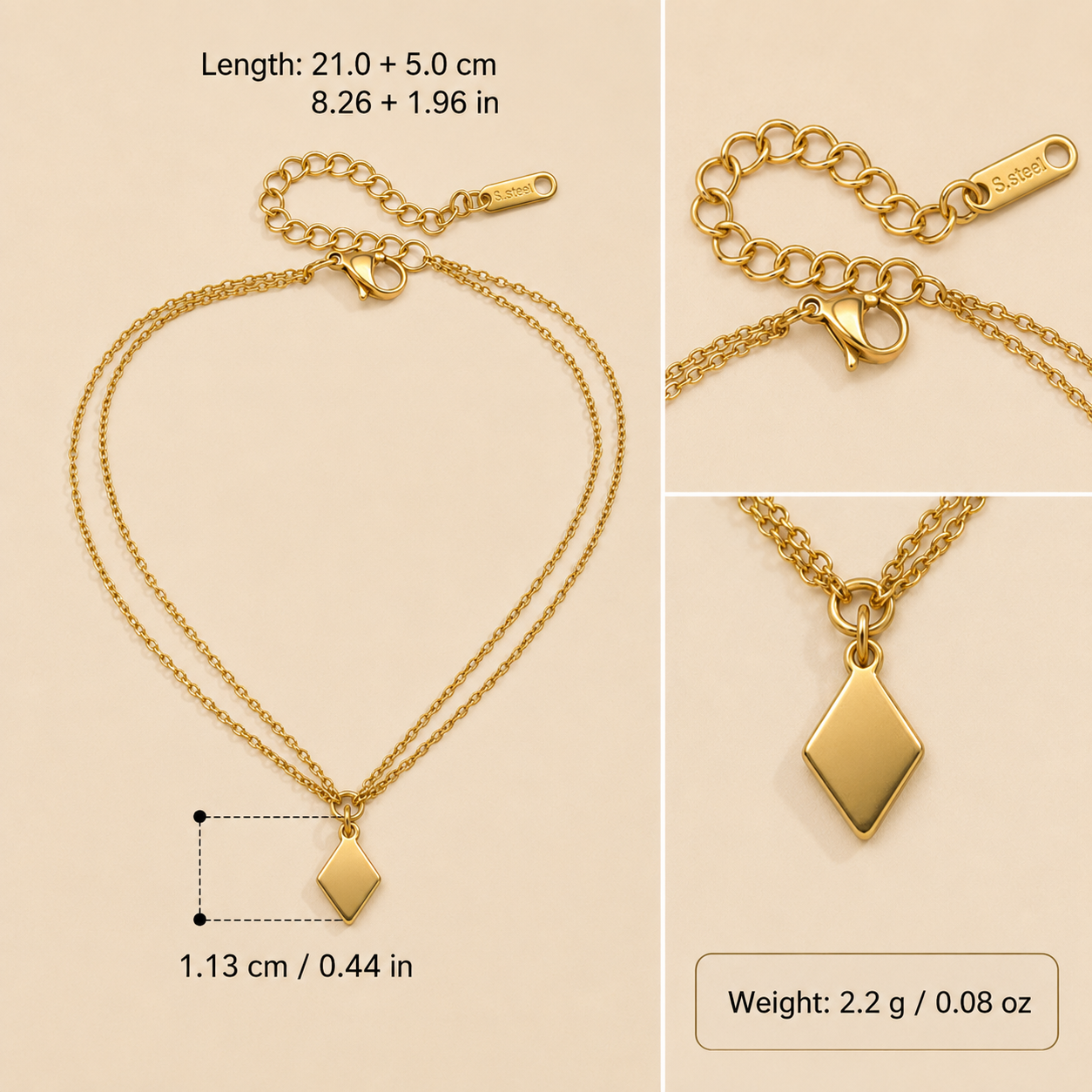 Aster Shore Pendant Anklet size guide