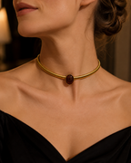 Cira Amber Collar Necklace worn with black satin