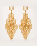 Lehti Gold Leaf Earrings on a soft warm grey background