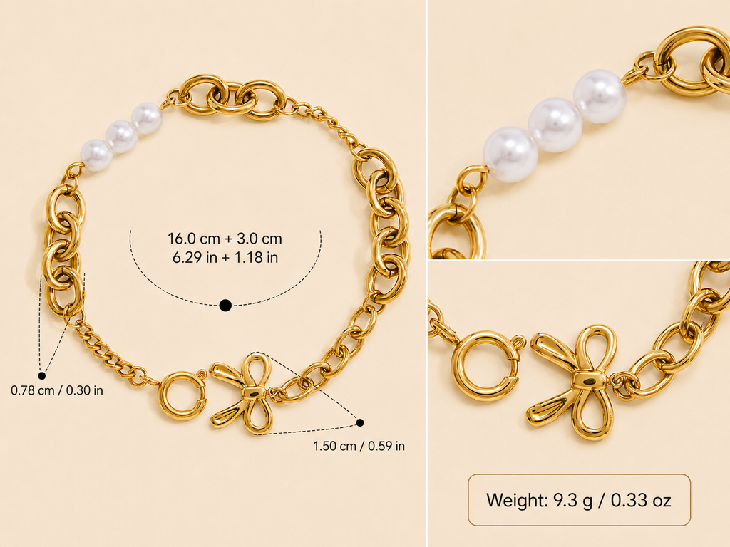 Helmi Pearl Heart Bracelet size reference