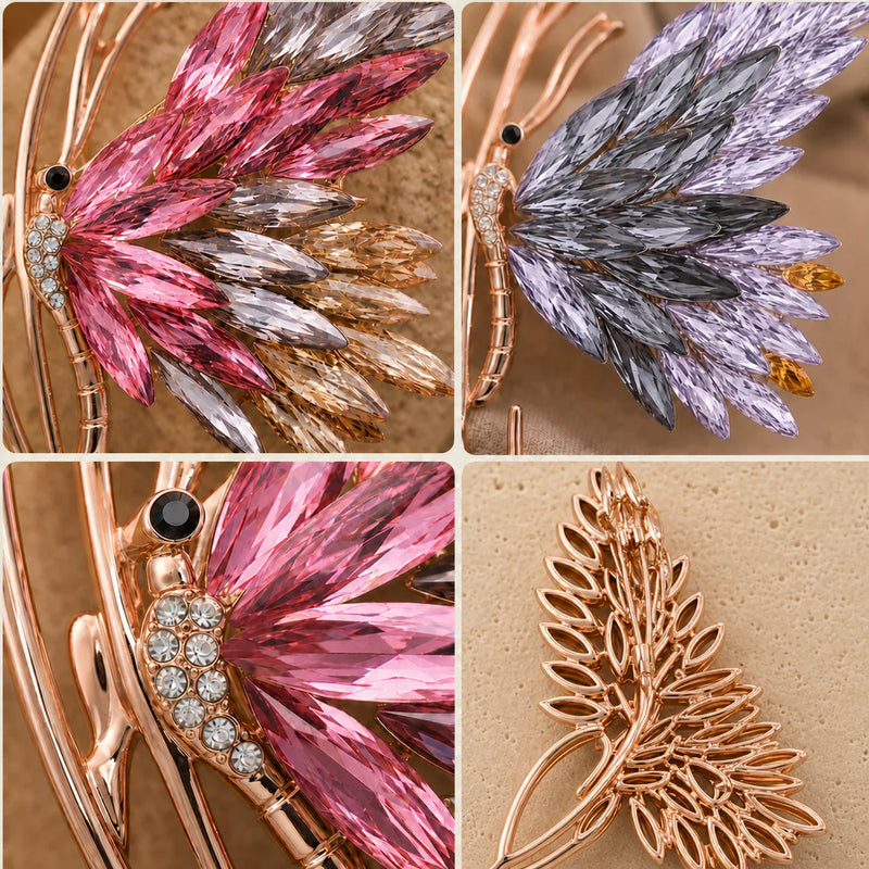 Four close views of the Isla brooch showing both gradients, stone settings and accurate pin closure