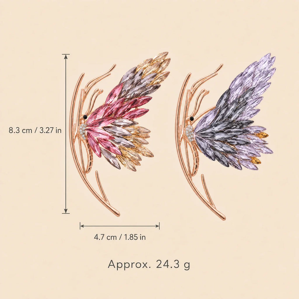 Isla Gradient Butterfly Brooch size guide showing 8.3 by 4.7 centimetres and approximate weight