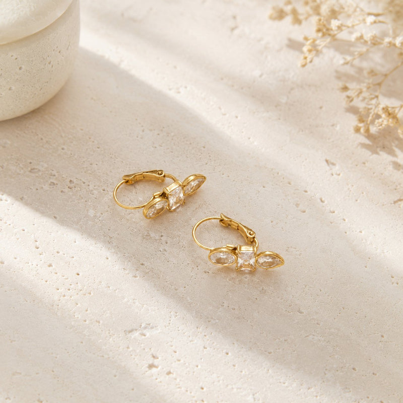 Gold crystal huggie earrings alternate angle
