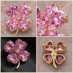 Four detail views of the Lykke Pink Clover Brooch stones, gold edges and back pin
