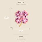 Lykke Pink Clover Brooch size guide showing 3.1 cm height, 2.1 cm width and 15.1 g weight