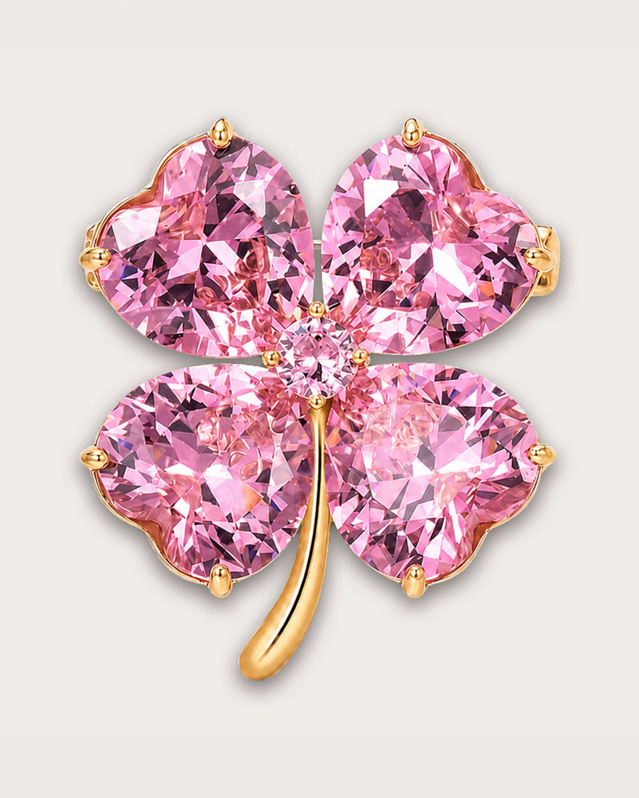 Lykke Pink Clover Brooch on a soft warm grey background