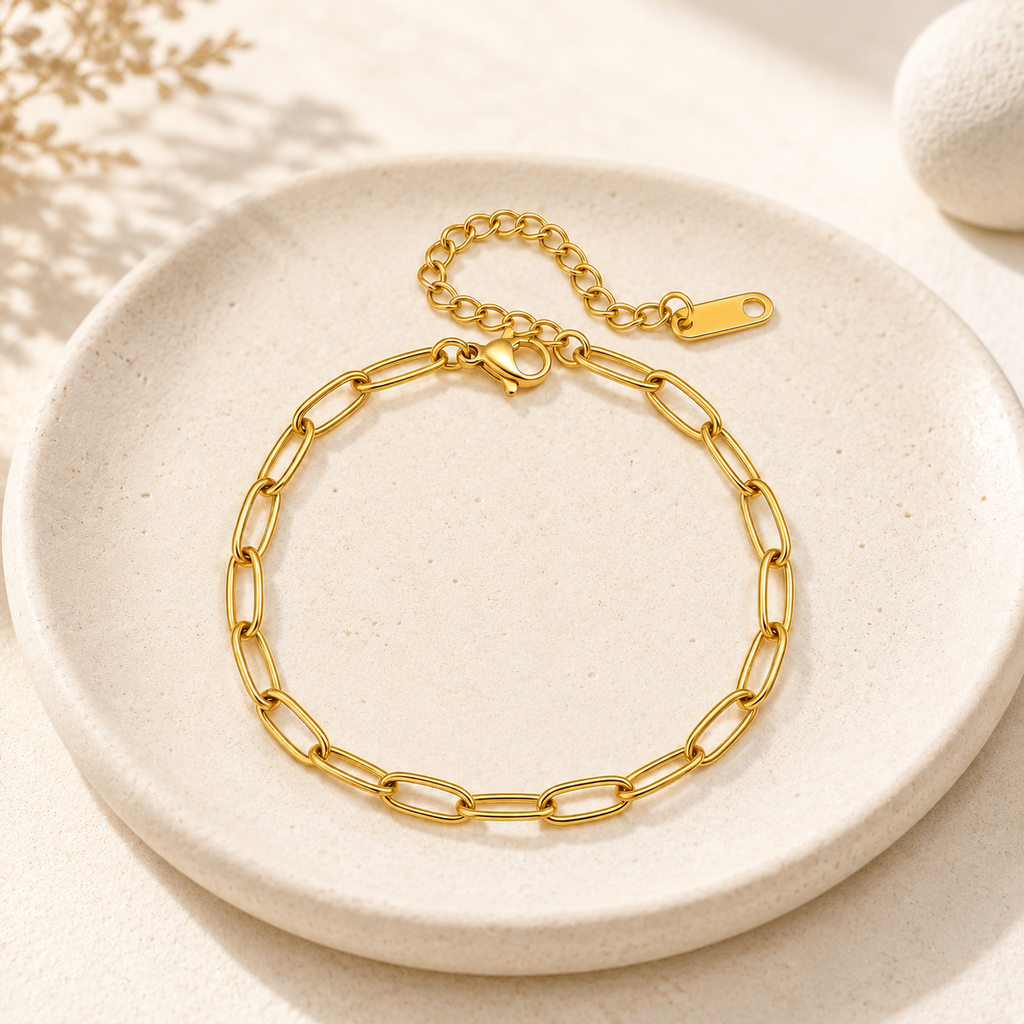 Lyra Paperclip Chain Bracelet on dish