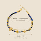 Nila Lapis Charm Bracelet size guide showing 17 cm plus 3 cm extender