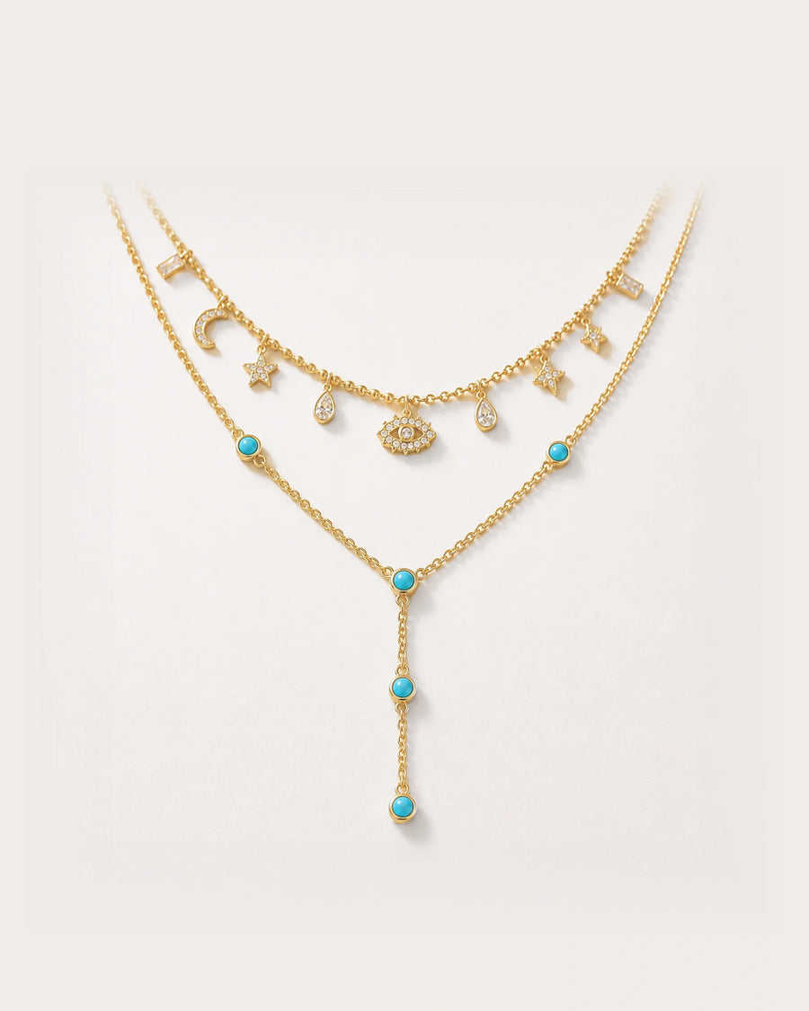 Nocturne Celestial Eye Layered Necklace Set on a soft warm grey background