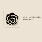 Noir Camellia Brooch size guide showing 3.1 by 3.1 centimetres and approximate weight