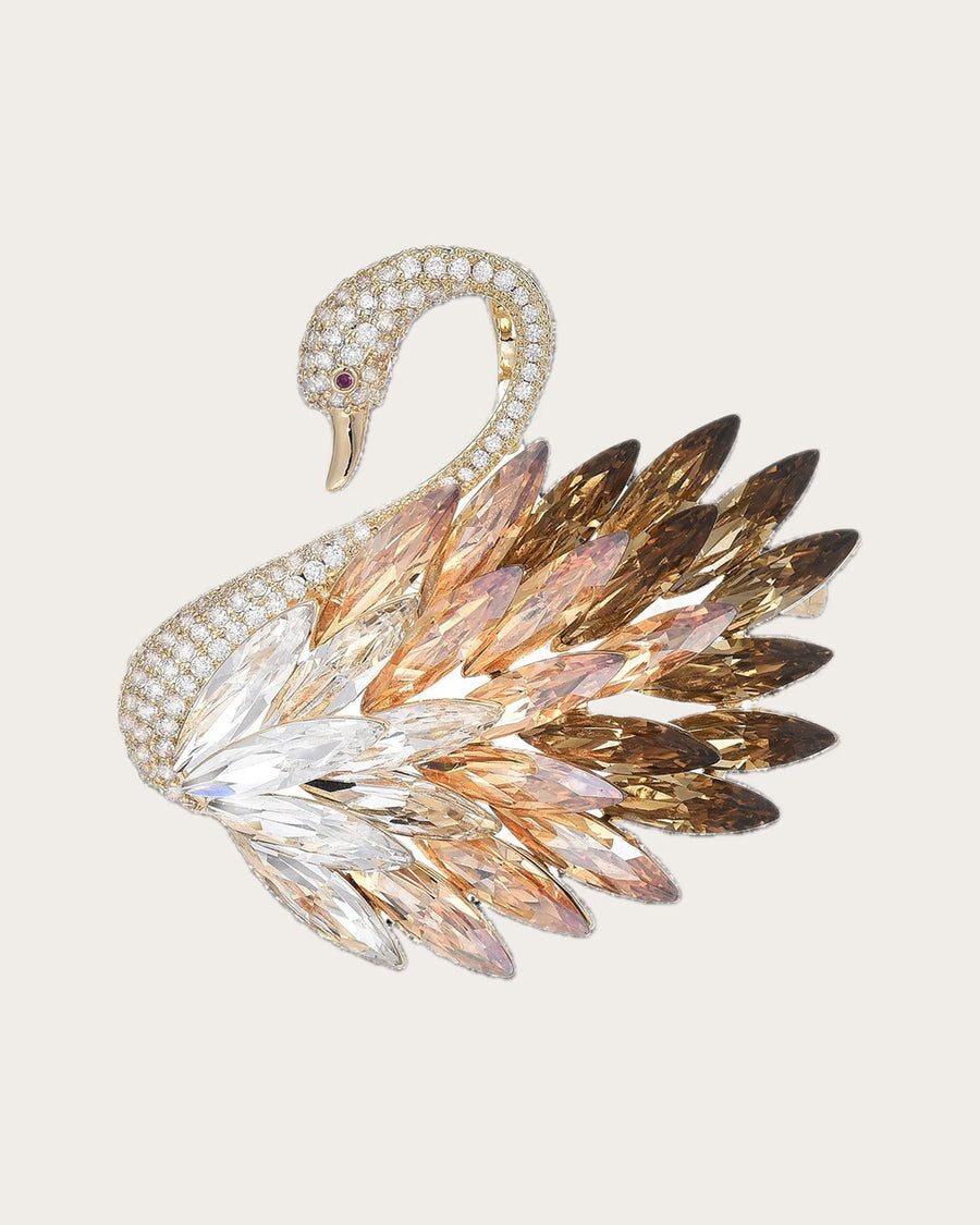 Odette Gold Crystal Swan Brooch