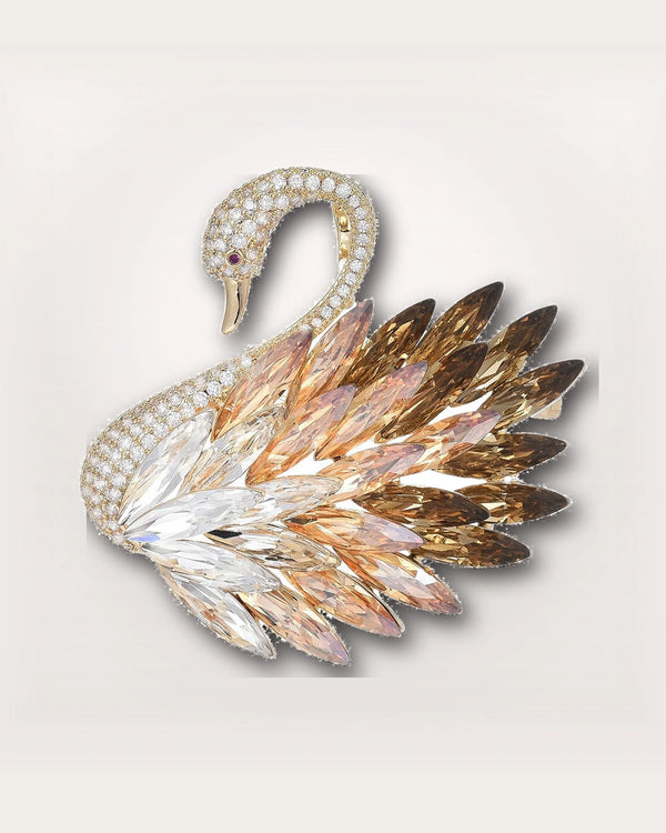 Odette Gold Crystal Swan Brooch
