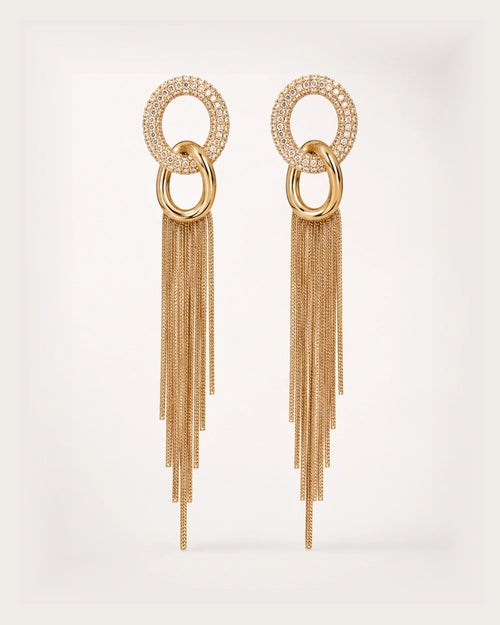 Hohto Pavé Tassel Earrings on a soft warm grey background