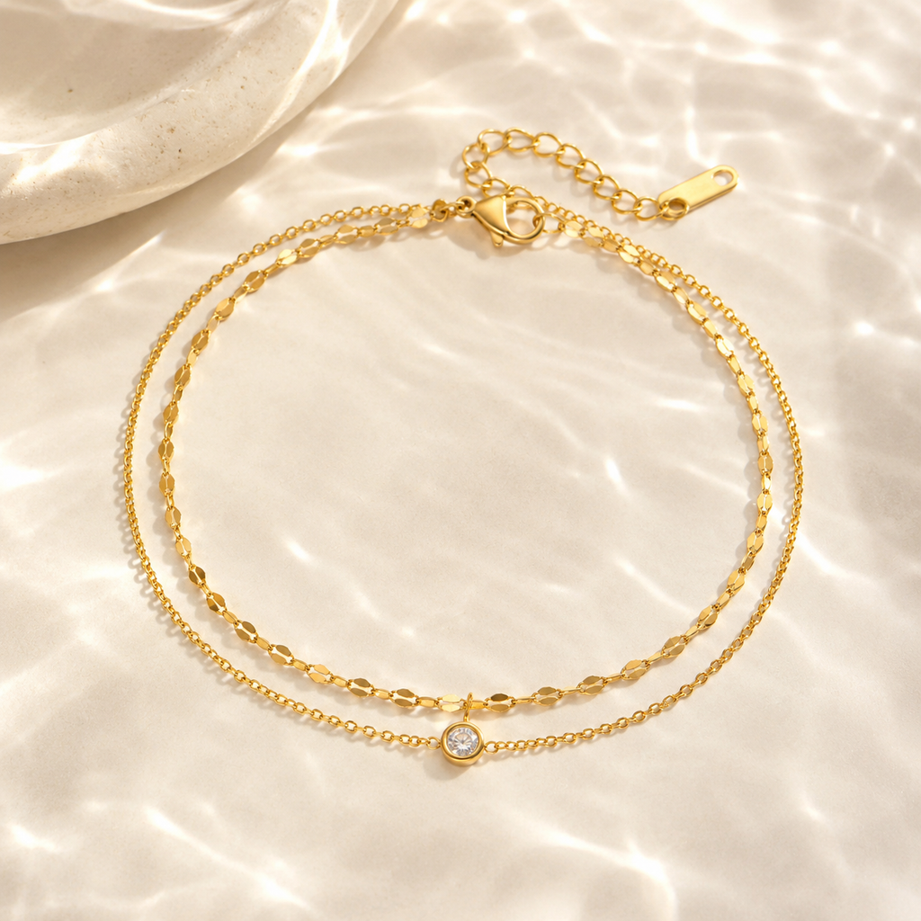 Selene Orbit Zircon Anklet on silk