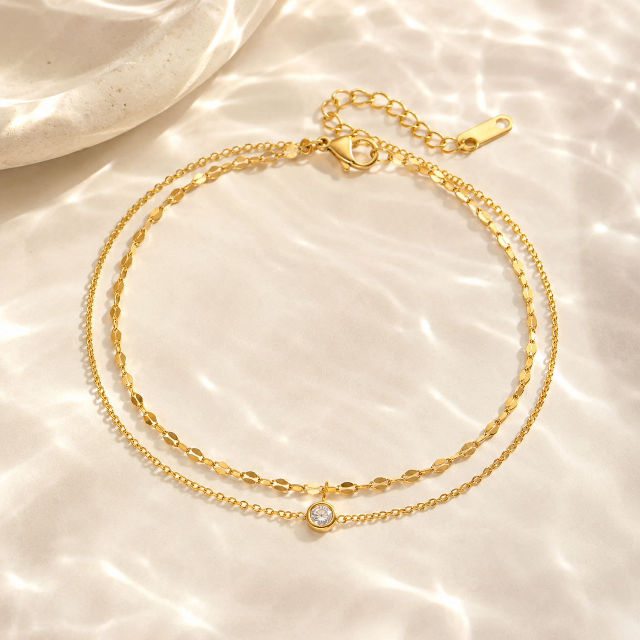 Selene Orbit Zircon Anklet on silk