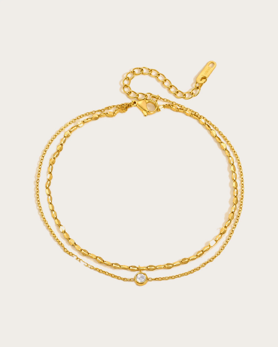 Selene Gold Double-Chain Crystal Anklet