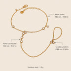 Siro Crystal Hand Chain dimensions showing an 18 centimetre wrist chain, 12 centimetre hand connector and 0.88 centimetre crystal junction