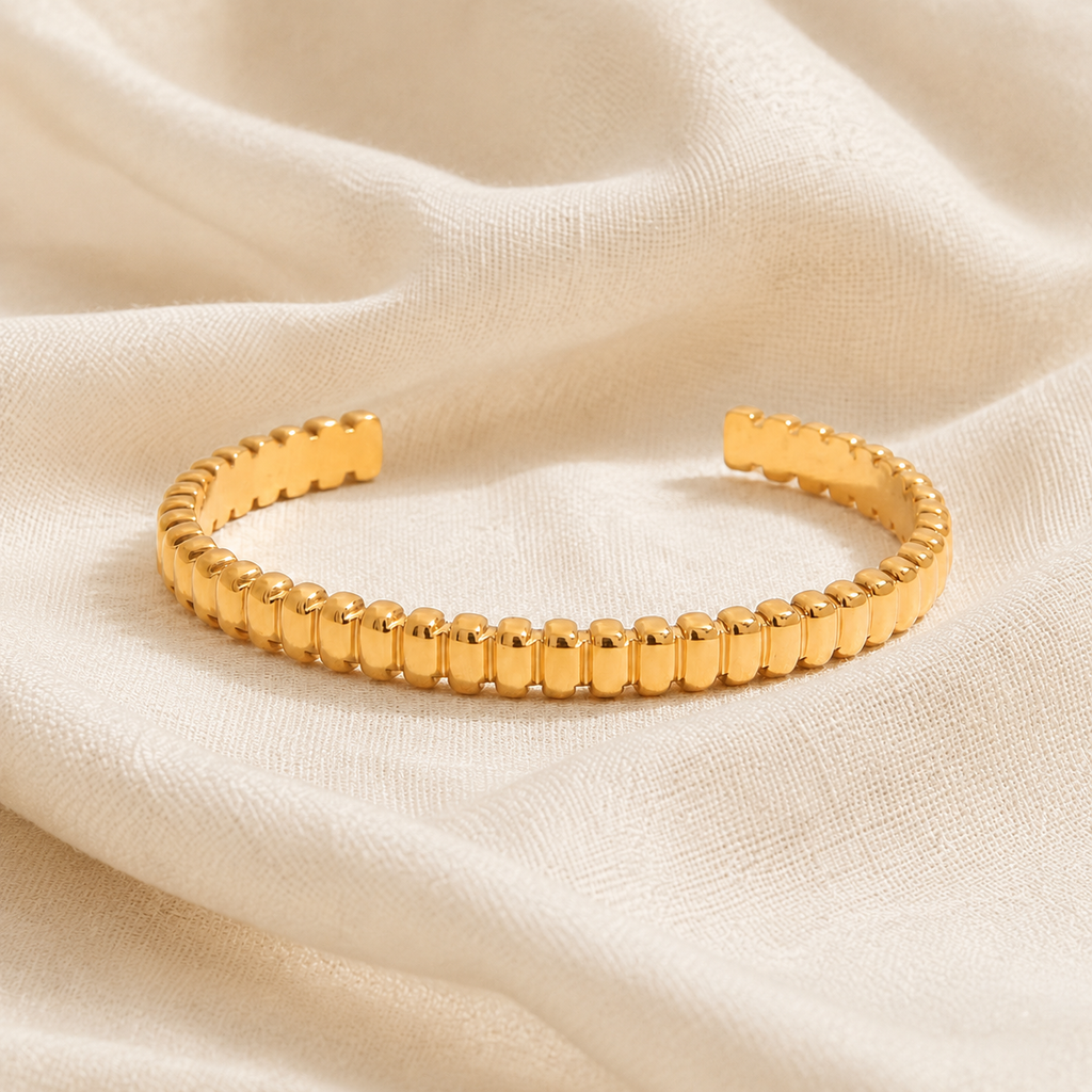 Solvi Bead Cuff Bracelet gold cuff display