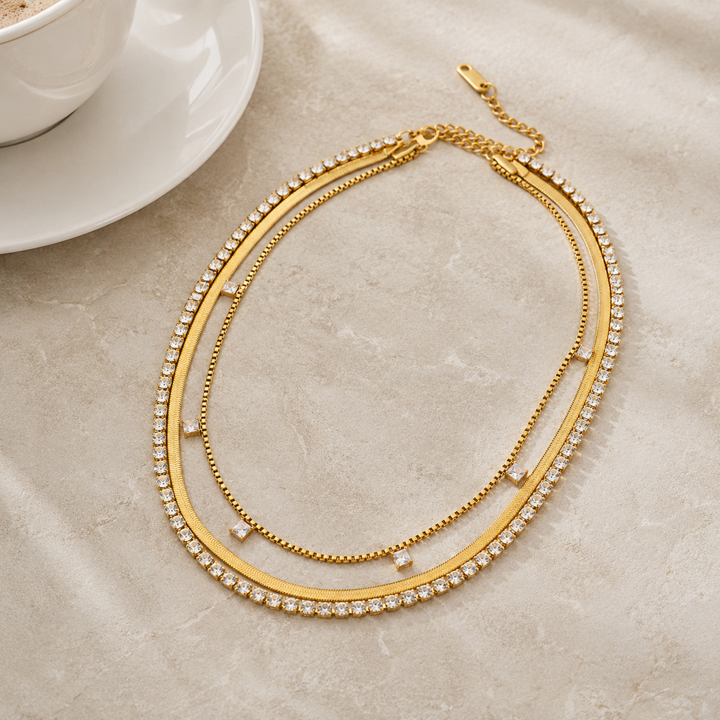 Vesper Line Layered Necklace layered chain display