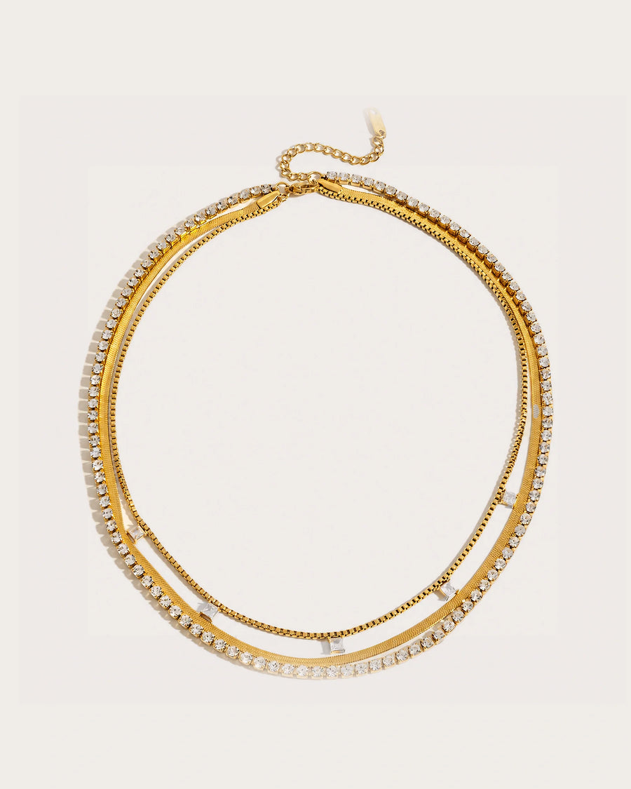 Vesper Line Layered Necklace on a soft warm grey background