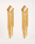 Virta Cascade Gold Earrings on a soft warm grey background