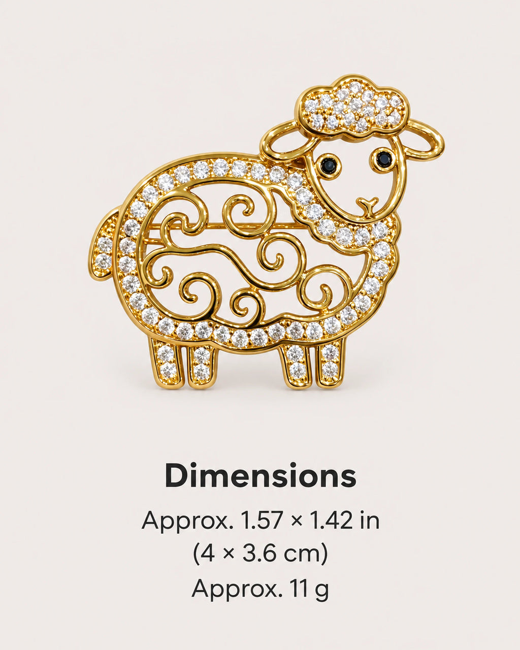 Ulla Openwork Crystal Sheep Brooch dimensions: Approx. 1.57 × 1.42 in (4 × 3.6 cm)