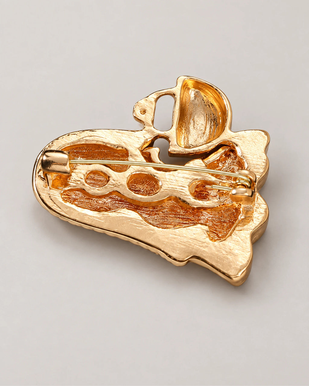 Usva Ghost Pumpkin Bucket Brooch reverse showing the pin fastening
