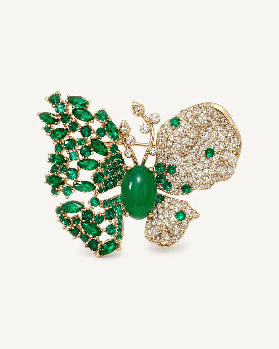 Complete Venla contrast-wing butterfly brooch in Green.