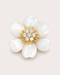 Vieno White Shell Flower Magnetic Brooch, Gold & White, front product view