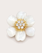 Vieno White Shell Flower Magnetic Brooch, Gold & White, front product view