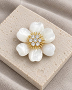 Vieno White Shell Flower Magnetic Brooch, Gold & White, product still life