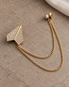Viesti Paper Plane Lapel Chain Brooch in gold-tone finish; complete still-life drape