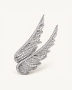 Vinga Twin Wing Zircon Brooch in Silver, with two rising openwork wings and clear zircon accents.
