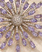 Detail of Viola lavender zircon tips, clear pavé stems and central hub