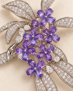 Violetta Purple Flower Cluster Brooch — stone and metal detail close-up