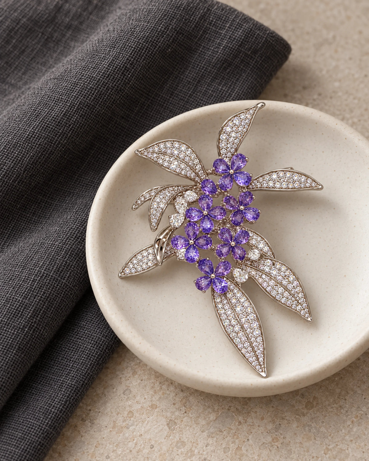 Violetta Purple Flower Cluster Brooch — product still life